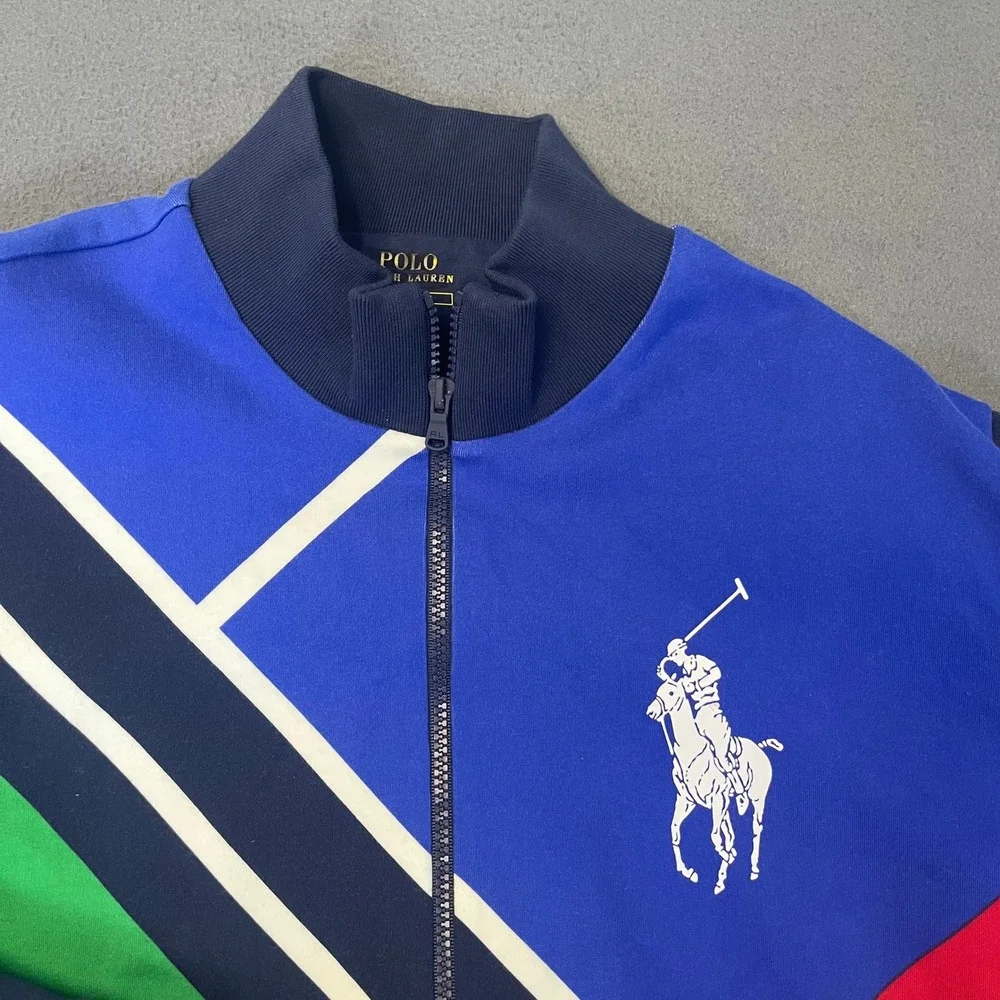 Polo Ralph Lauren Mens Large US Open Big Pony Colorblock Zip‎ Track Jacket Flag